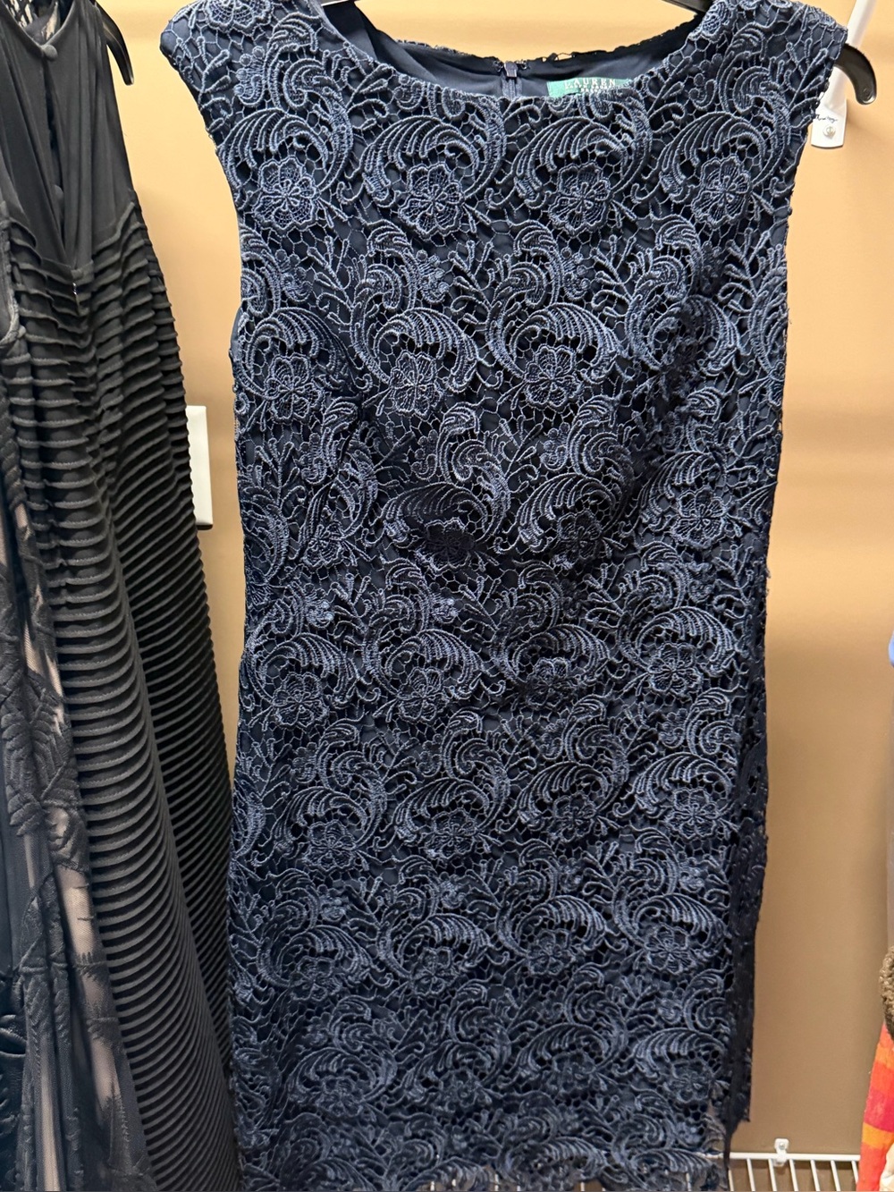 Lauren Sleeveless Navy Lace Sheath Dress